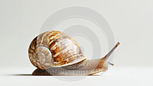 Snail slowly moving on a light surface
