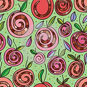 Snail sweet roll cake apple seamless pattern