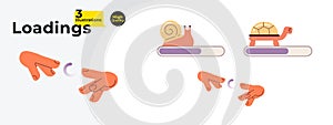 Snail turtle loading bars, spinner vector illustration bundle