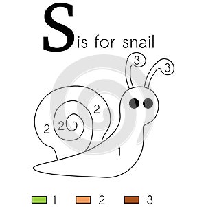 Snail. Vector alphabet letter S, colouring page