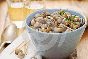Snails in blue bowl