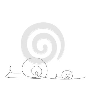 Snails family line drawing, vector illustration