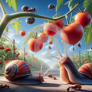 snails and tomatoes