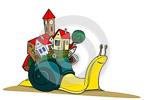 Snails with village illustration