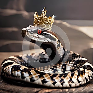 A snake as a royal king, wearing a tiny crown and robe1 photo