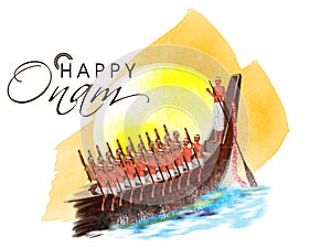Snake boat with participants for Happy Onam.