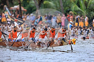 Snake boat race team participating Nehru Trophy Boat race Punnamada Alleppey. PBC Pallathuruthy