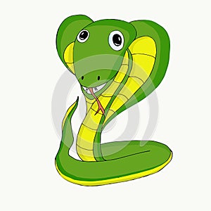 Snake. Cartoons hand drawn green yellow amphibia art design element stock vector illustration