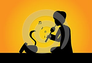 Snake charmer and cobra in silhouette vector art