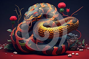 Snake. Chinese New Year. Colorate background.tattoo photo