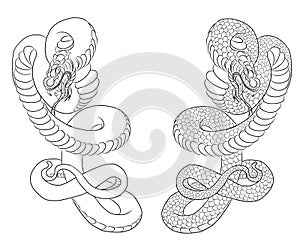 Snake cobra tattoo.Dragon on red background for Chinese New Year.Gold Chinese Dragon vector. Gold line art King Dragon tat