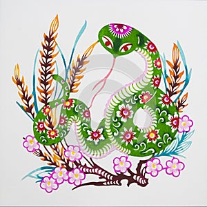 Snake,color paper cutting. Chinese Zodiac.