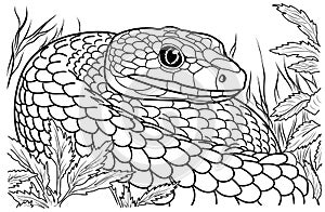 Snake coloring page. coloring page snakes in the grass.Vector children\'s coloring book