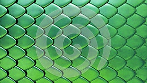 Snake or dragon green skin with scales. Fantasy texture. 3D rendered background.