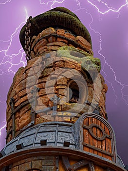 Snake drake clinging tower storm lightning photo