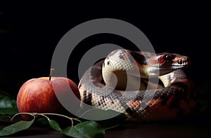 Snake evil with forbidden apple sin. Generate ai