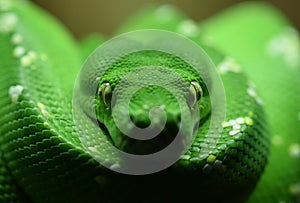 Snake eyes. Green tree python. Close up. Macro
