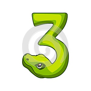 Snake font. Digit 3. Cartoon Three number