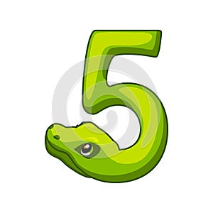Snake font. Digit 5. Cartoon Five number