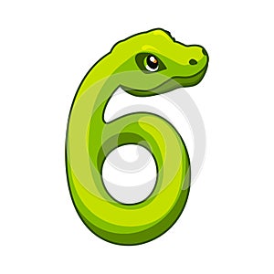 Snake font. Digit 6. Cartoon Six number