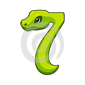 Snake font. Digit 7. Cartoon Seven number