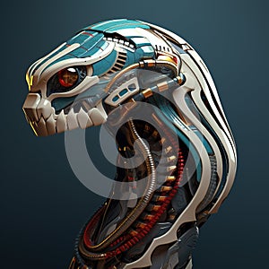 A snake head that is a futuristic machine of the future world. Reptile. Animals. Illustration, Generative AI