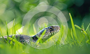 Snake hunting in grass