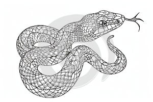 Snake illustration on white background. Coloring book for kids