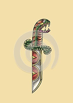 Snake Knife Oldschool Tattoo