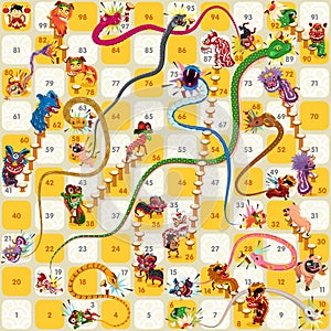 Snake and Ladder Board Game Chinese New Year Vector