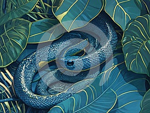 A snake among the leaves
