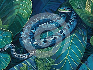 A snake among the leaves