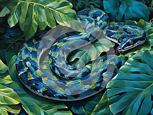 A snake among the leaves