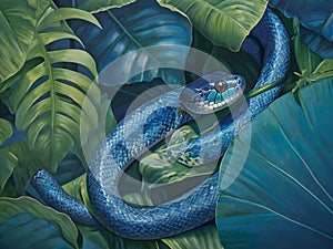 A snake among the leaves