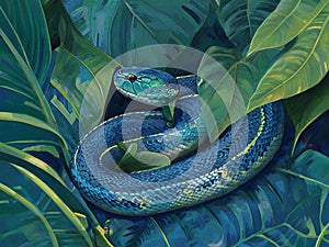 A snake among the leaves