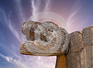 Snake Mayan Sculpture in Chichen Itza, Mexico