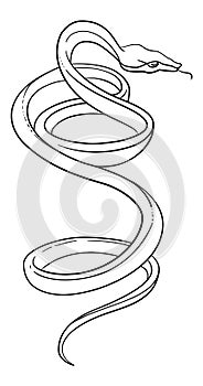 The snake is preparing to attack. Black and white drawing for a tattoo.