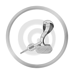 Snake and pungi icon in monochrome style isolated on white background. India symbol stock vector illustration. photo