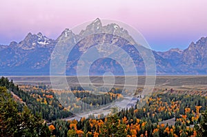 Snake River at dawn in fall colors.