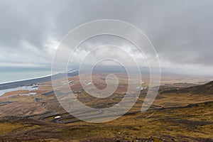 Snake Road in Iceland. Landscape. Cloudy Blue Sky. Wide Angle