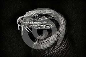 Snake sketch on black, created by generative Ai