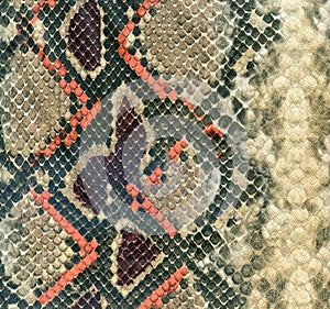 Snake skin leather textured reptile print. Pyton animal leather background. photo