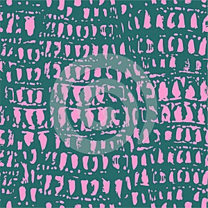 Snake skin seamless pattern. Pink spots on a turquoise background. Rich fashionable texture. Animal trendy pattern.
