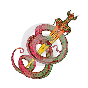 Snake with sword. Old school tattoo design. Isolated element on white background.
