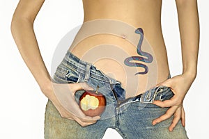 Snake tattoo and apple.