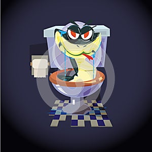 Snake in the toilet - vector