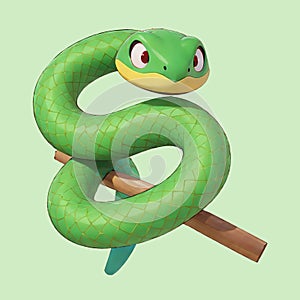 snake in the tree branch cartoon illustration photo