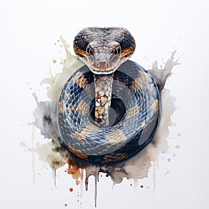 Snake On White Background Watercolour Painting
