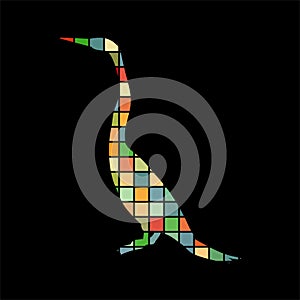 Snakebird anhinga bird mosaic color silhouette animal background