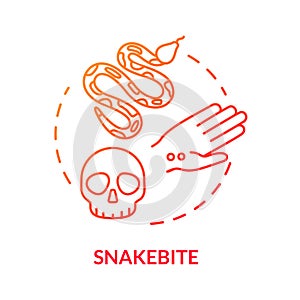 Snakebite, hand wound concept icon. Poisonous snake bite, organism intoxication, septicemia, blood poisoning idea thin